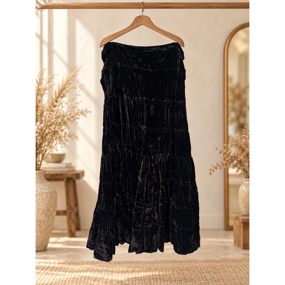 Uniform John Paul Richard Skirt Women L Black Velvet Tiered Maxi Whimsigoth